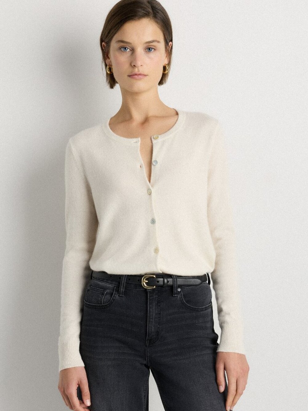 Mongolian Cashmere Cardigan Sweater in Ivory